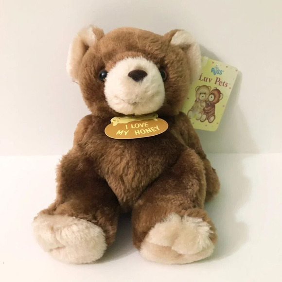 Vtg Russ Luv Pets I Love  My Honey Bear 6 Inch Tall Stuffed Animal Plush - Picture 1 of 16
